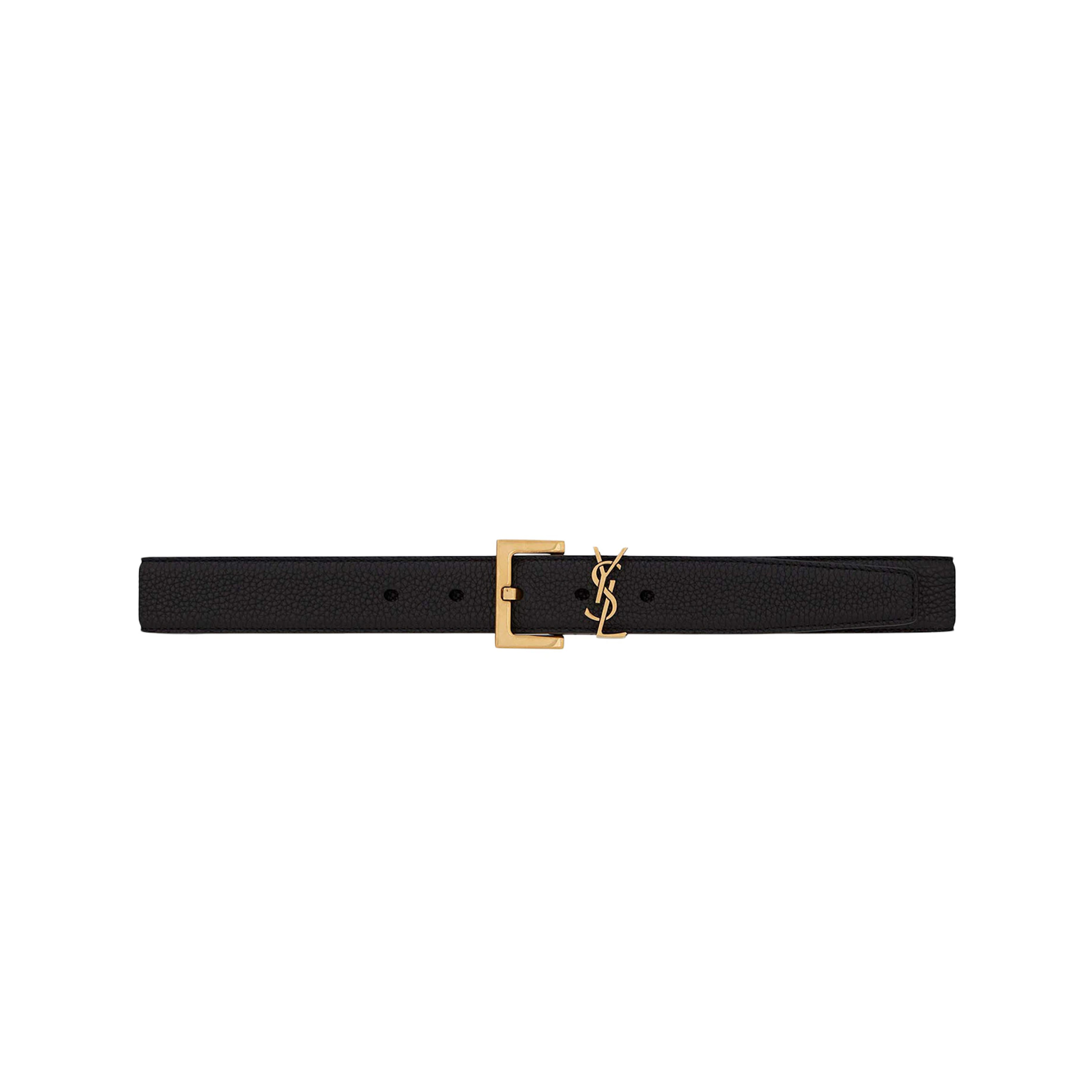 YSL CASSANDRE GRAINED LEATHER SQUARE BUCKLE BELT 634440DTI0W1000